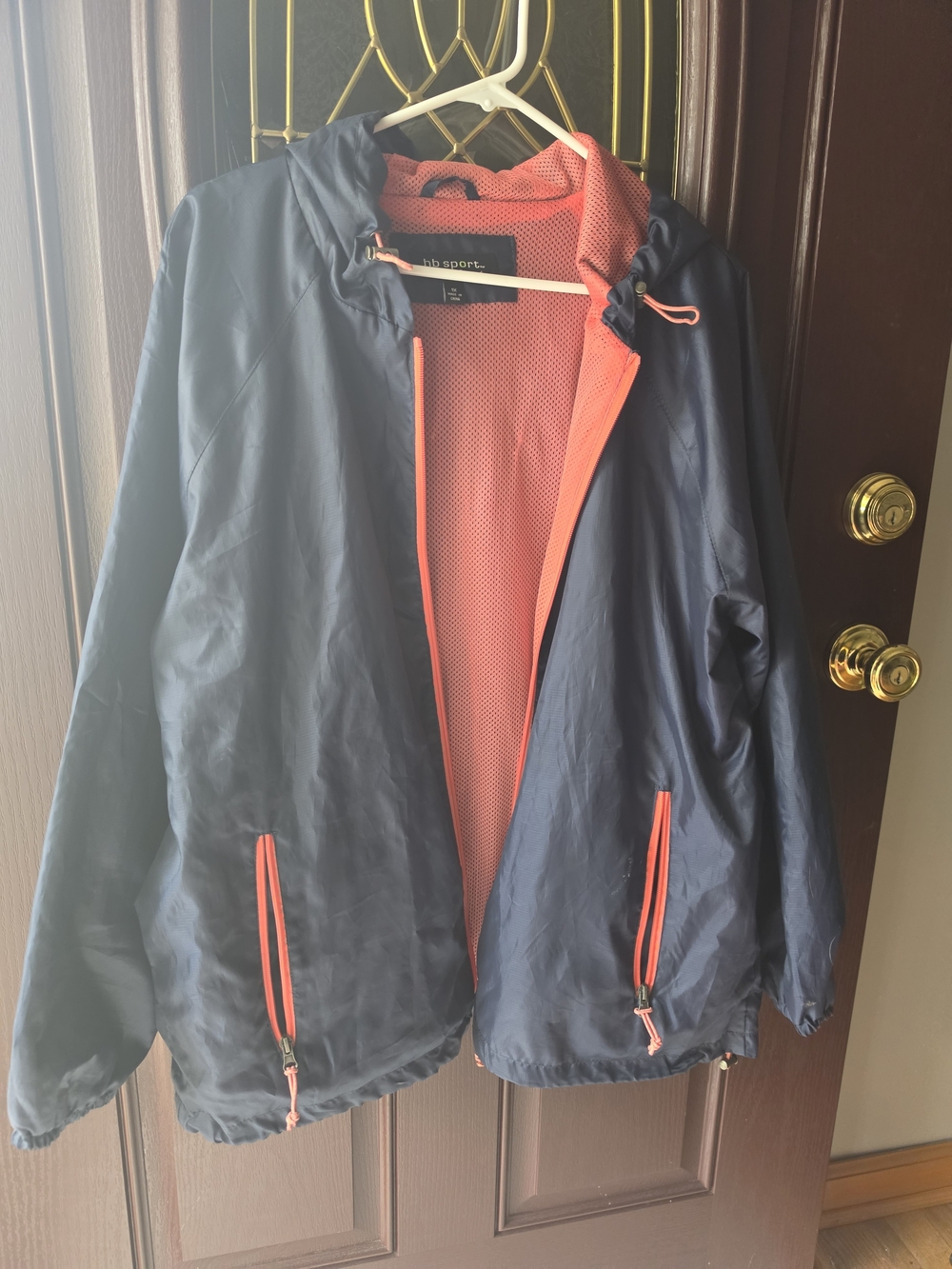 Harve Benard Navy and Coral Hooded Windbreaker